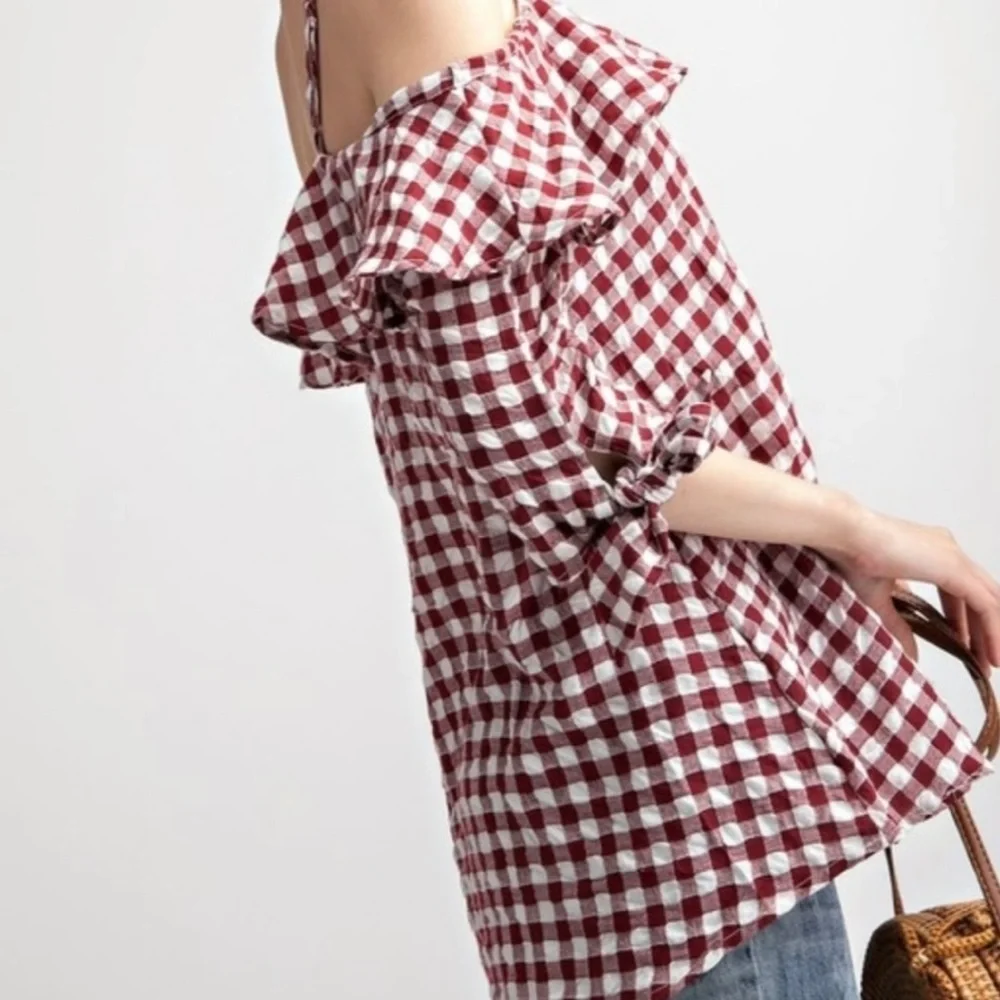 Gingham Ruffle Blouse Top - Picture 8 of 10